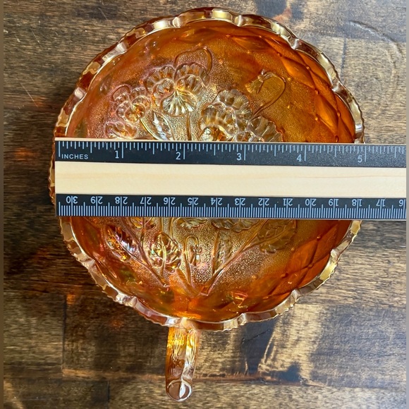 ANTIQUE IMPERIAL CARNIVAL GLASS QUILTED PANSY NAPPY BOWL RUBYGOLD MARIGOLD - Picture 10 of 10